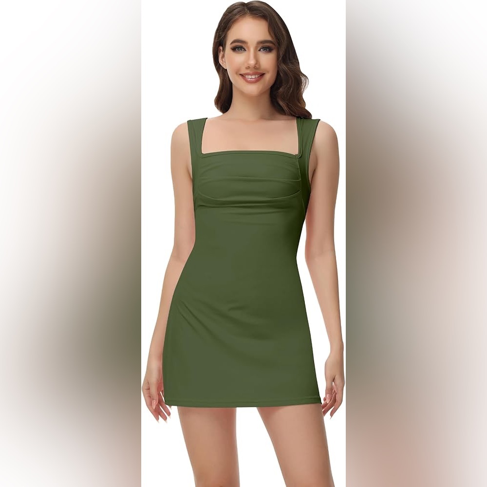 QINSEN Green Sleeveless Mini Dress Size 6.